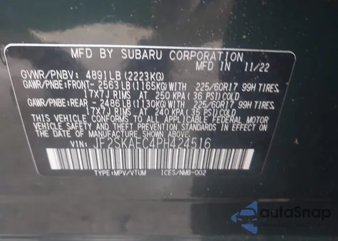 2023 Subaru Forester Premium from USA, damaged, VIN JF2SKAEC4PH424516
